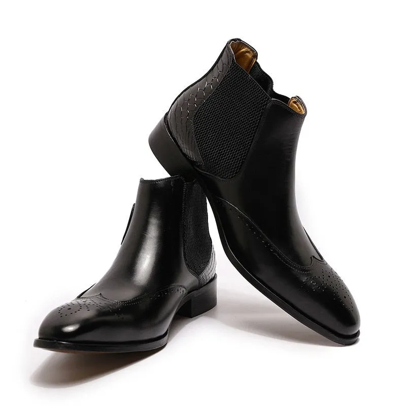 Luxury Buckle Strap Wingtip Men's Chelsea Boot