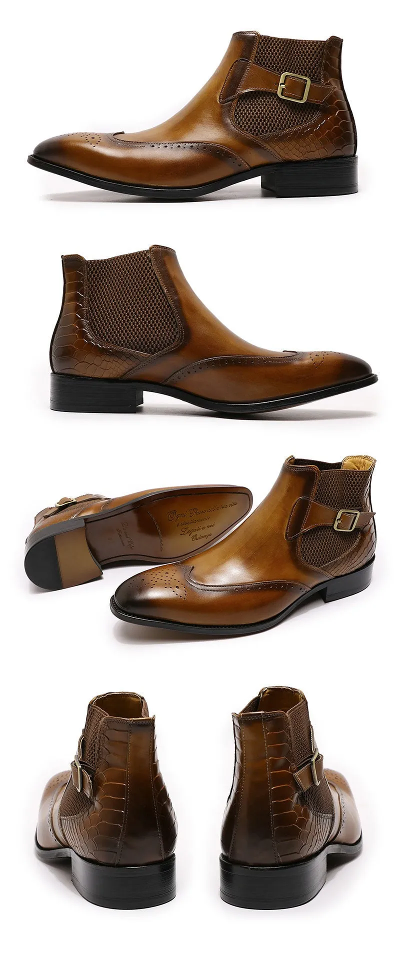Luxury Buckle Strap Wingtip Men's Chelsea Boot