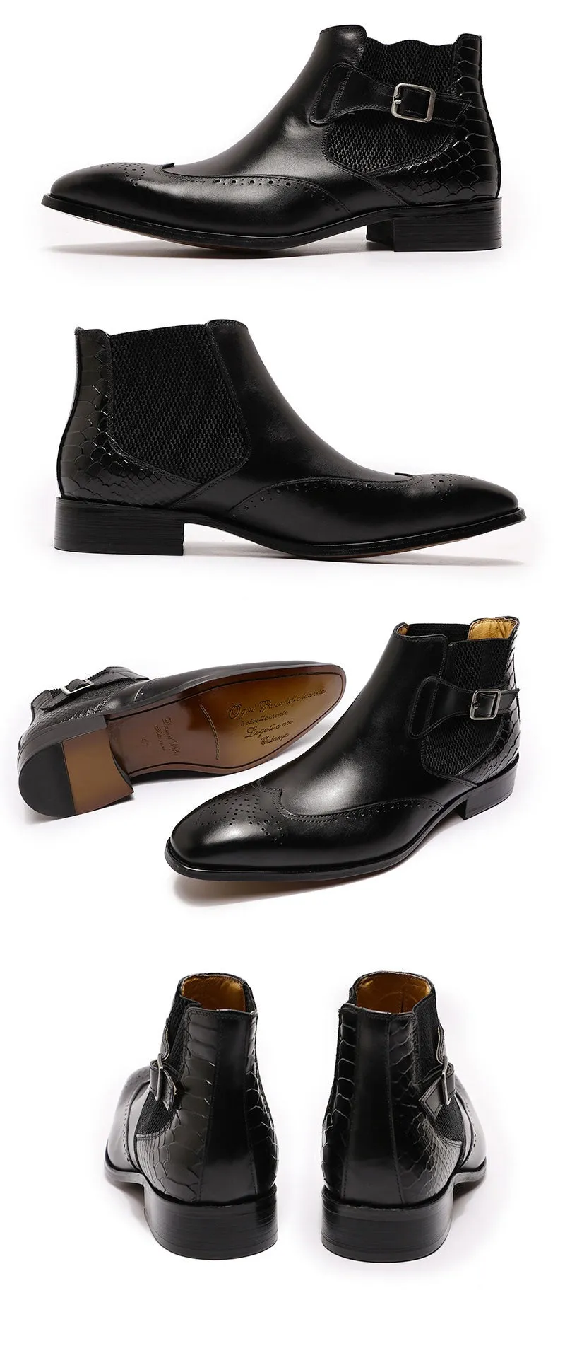 Luxury Buckle Strap Wingtip Men's Chelsea Boot