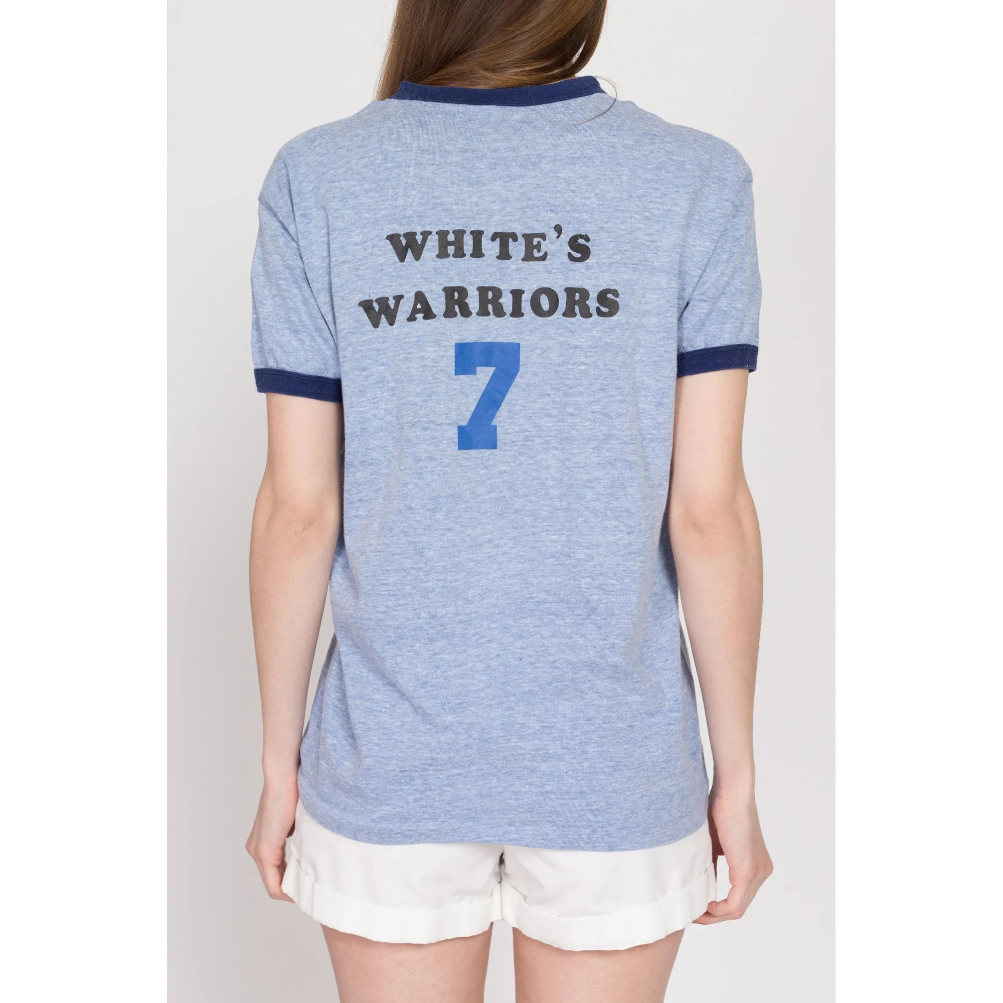 Med-Lrg 70s Volleyball Graphic Blue Ringer Tee