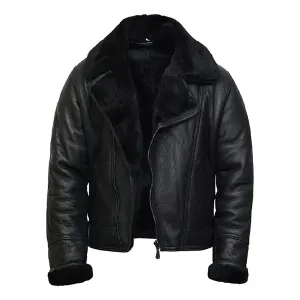 Men's Aviator Pilot B3 Faux Shearling Bomber Leather Jacket