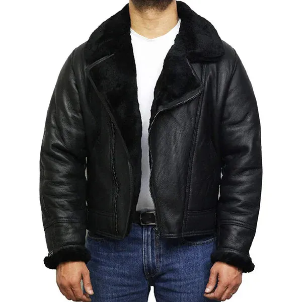 Men's Aviator Pilot B3 Faux Shearling Bomber Leather Jacket