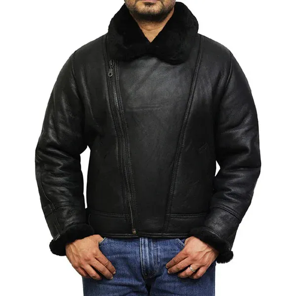 Men's Aviator Pilot B3 Faux Shearling Bomber Leather Jacket