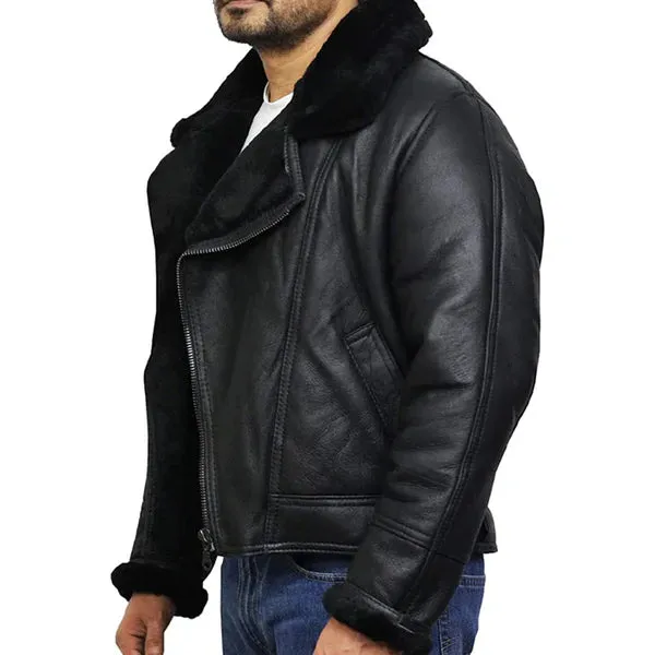 Men's Aviator Pilot B3 Faux Shearling Bomber Leather Jacket