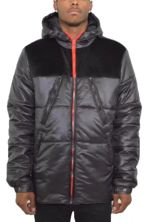 Mens Black Red Quarter Faux Suede Cutout Jacket