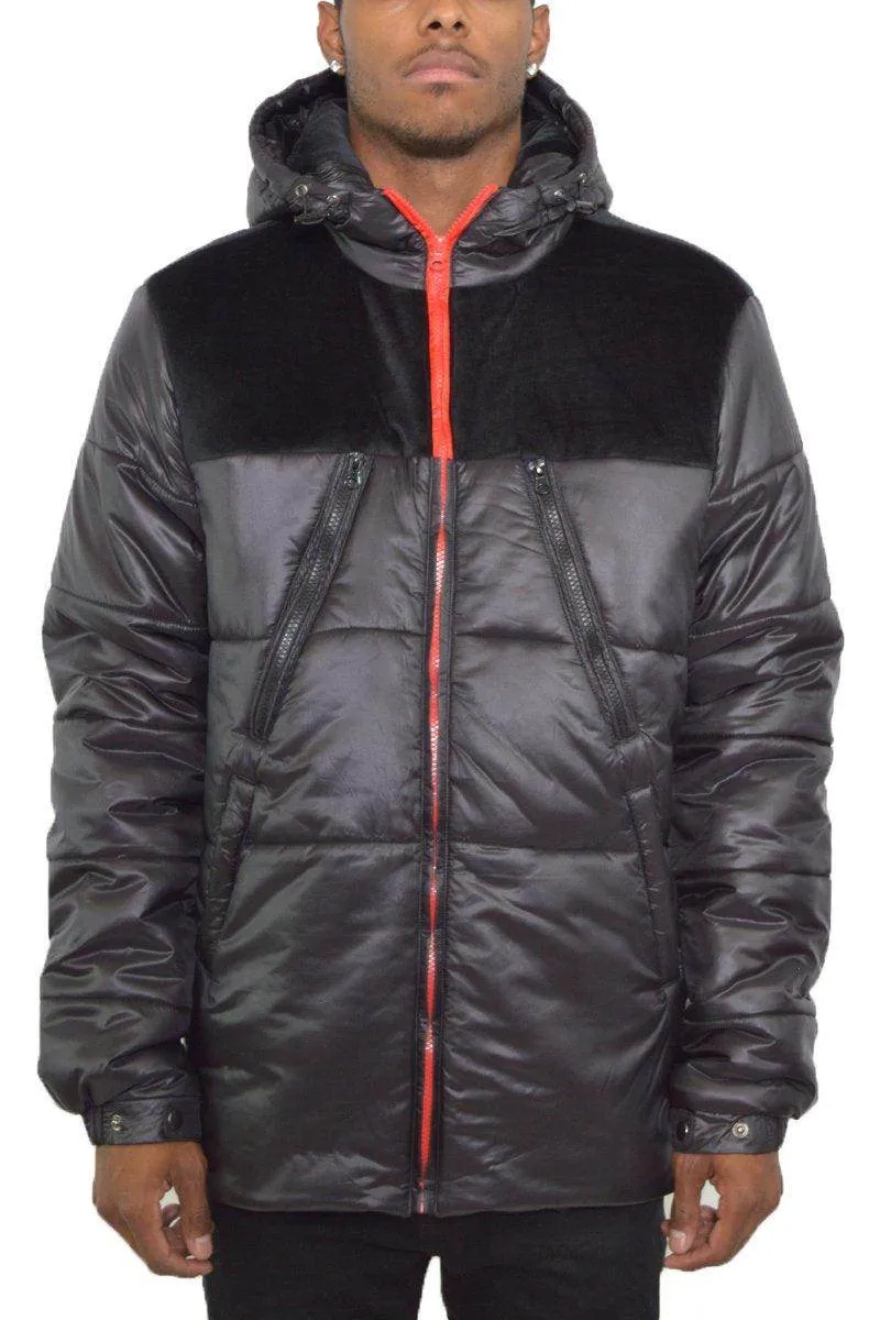 Mens Black Red Quarter Faux Suede Cutout Jacket