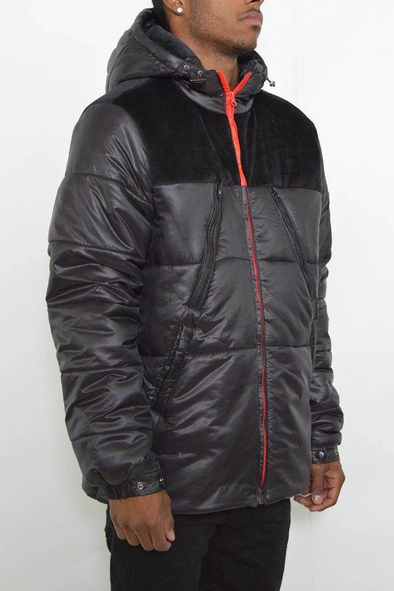 Mens Black Red Quarter Faux Suede Cutout Jacket
