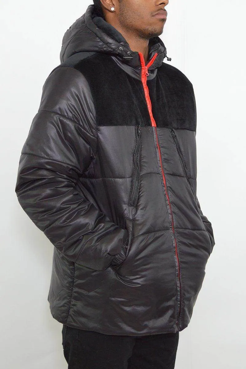 Mens Black Red Quarter Faux Suede Cutout Jacket