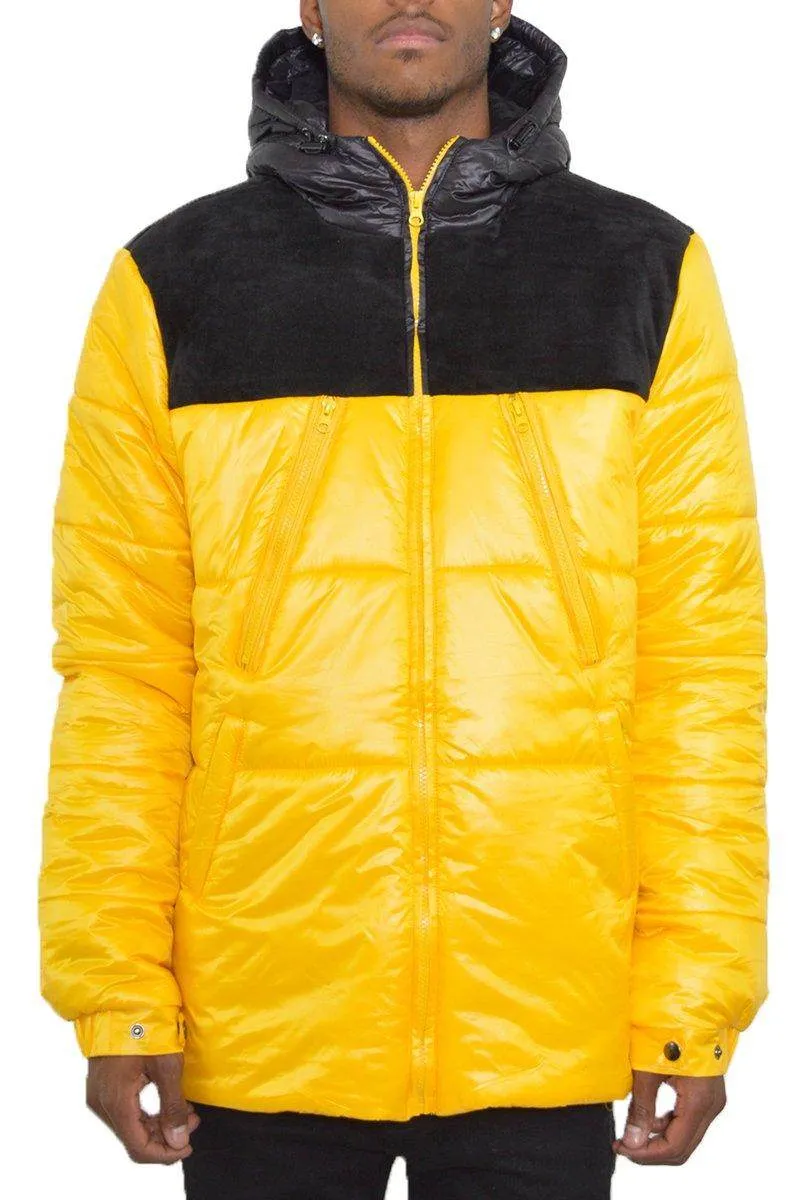 Mens Black Yellow Quarter Faux Suede Cutout Jacket