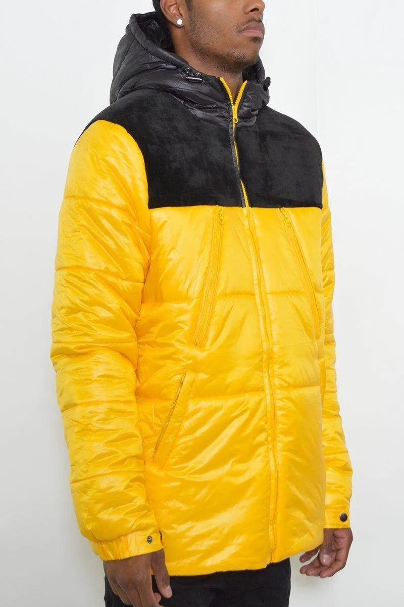 Mens Black Yellow Quarter Faux Suede Cutout Jacket