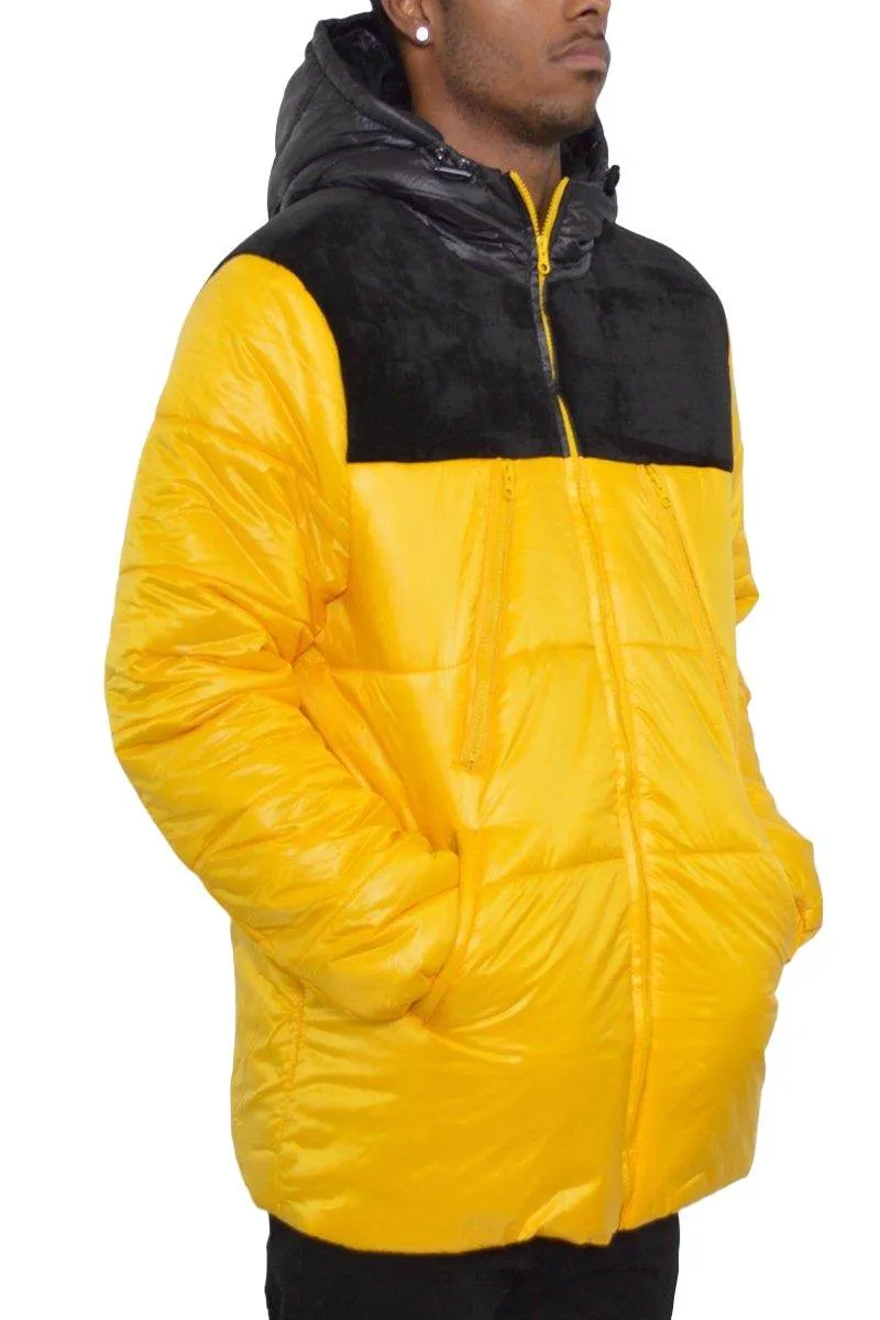 Mens Black Yellow Quarter Faux Suede Cutout Jacket