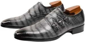 Men's Breathable Leather Wingtip Brogue Oxfords Mens Vintage Crocodile Slip On Dress Shoes Formal Leather Shoes for Weddings Business Office Prom