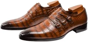 Men's Breathable Leather Wingtip Brogue Oxfords Mens Vintage Crocodile Slip On Dress Shoes Formal Leather Shoes for Weddings Business Office Prom