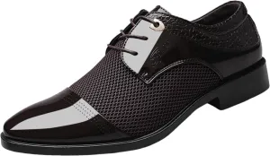 Mens Business Casual Shoes Wide Width Men Breathable Business Formal Casual Pointed Toe Shiny Lace Up Patchwork Leather Shoes Men's Dress Shoes Brown Casual