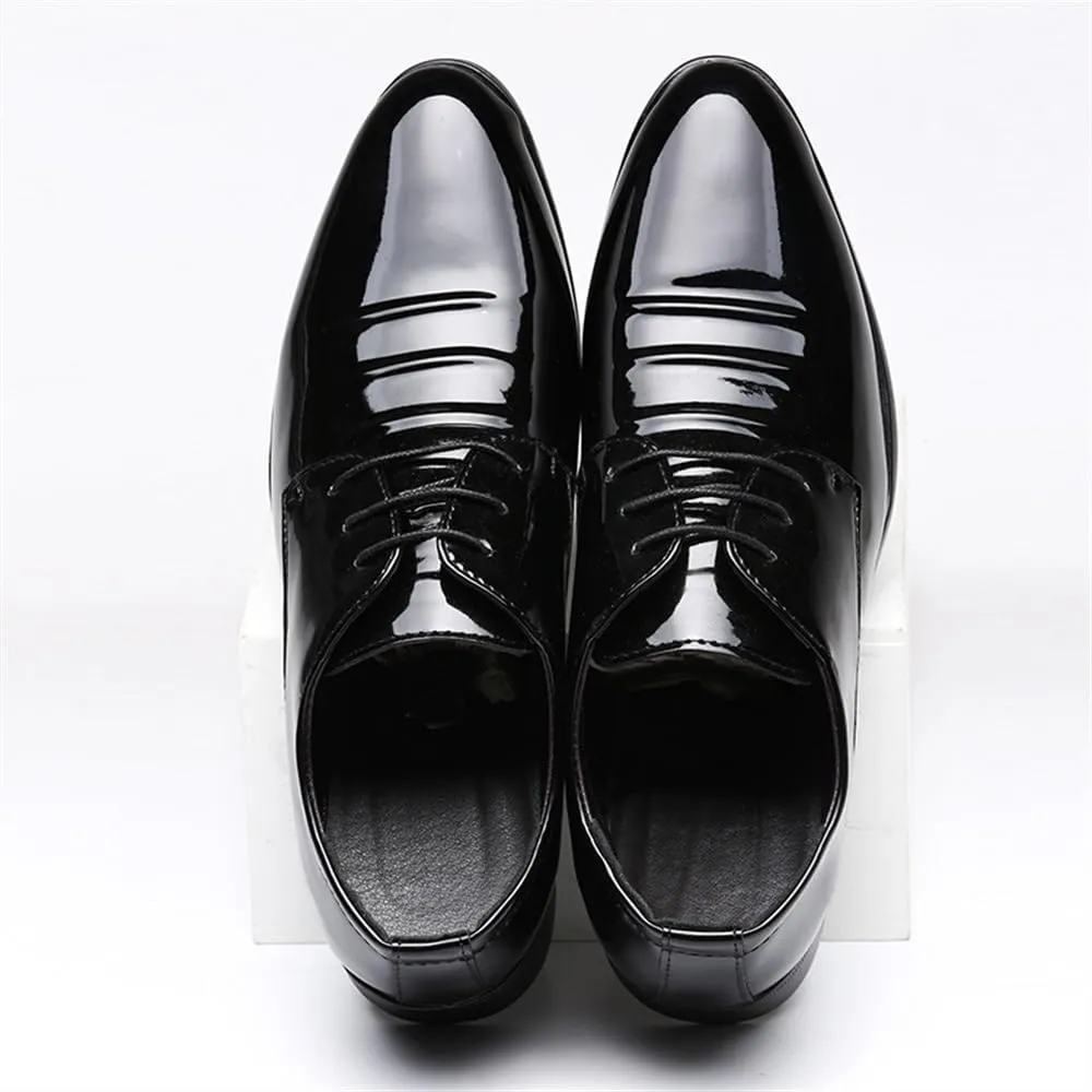 Men's Business Dress Stand Heel Pointed Patent Leather Glossy Wedding Shoes(40)