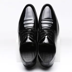 Men's Business Dress Stand Heel Pointed Patent Leather Glossy Wedding Shoes(40)