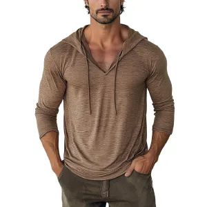 Men's Casual Drawstring Hood Loose Long Sleeve T-Shirt 02433143Y