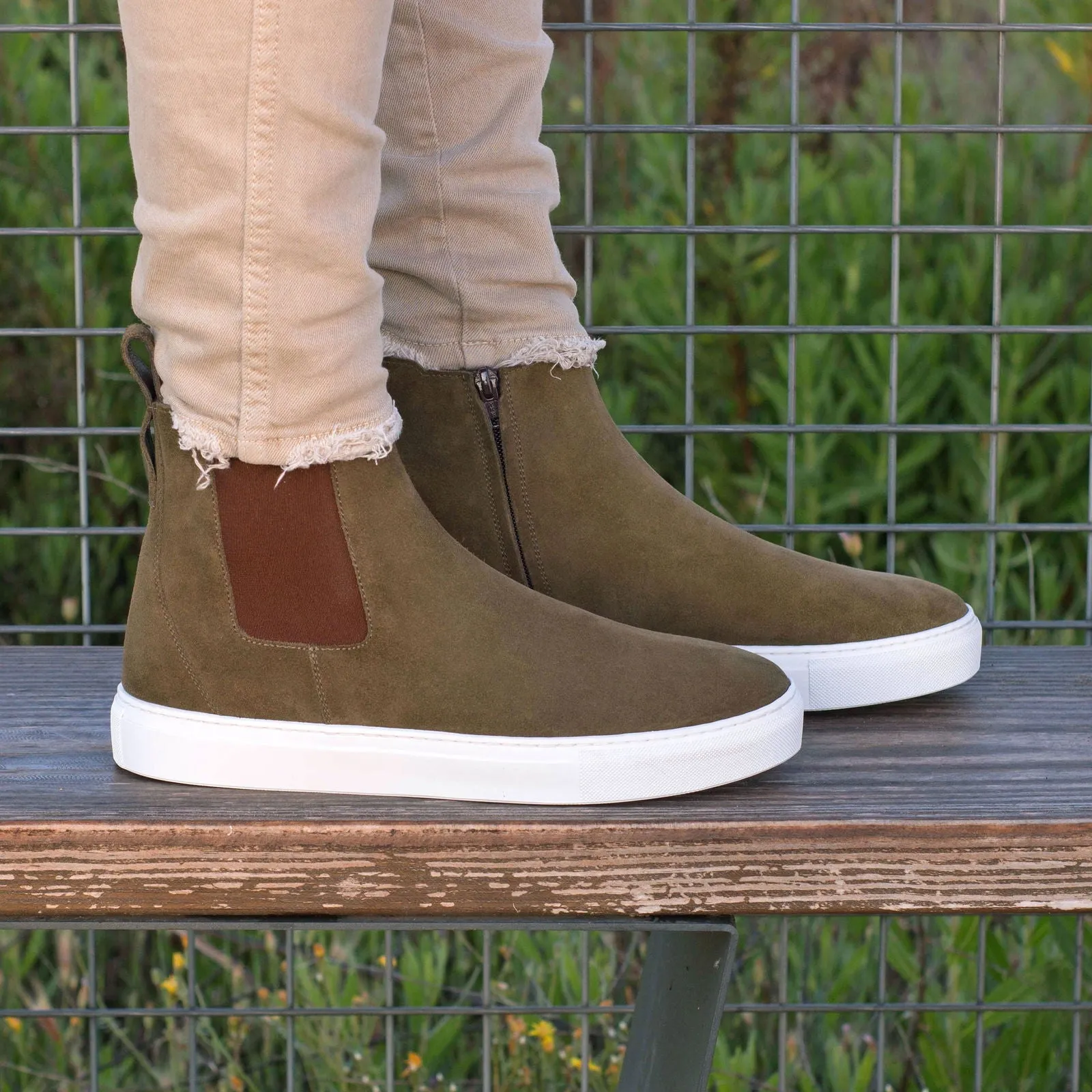 Men's Chelsea Sport Leather Boots Wide Plus Size Green 4302