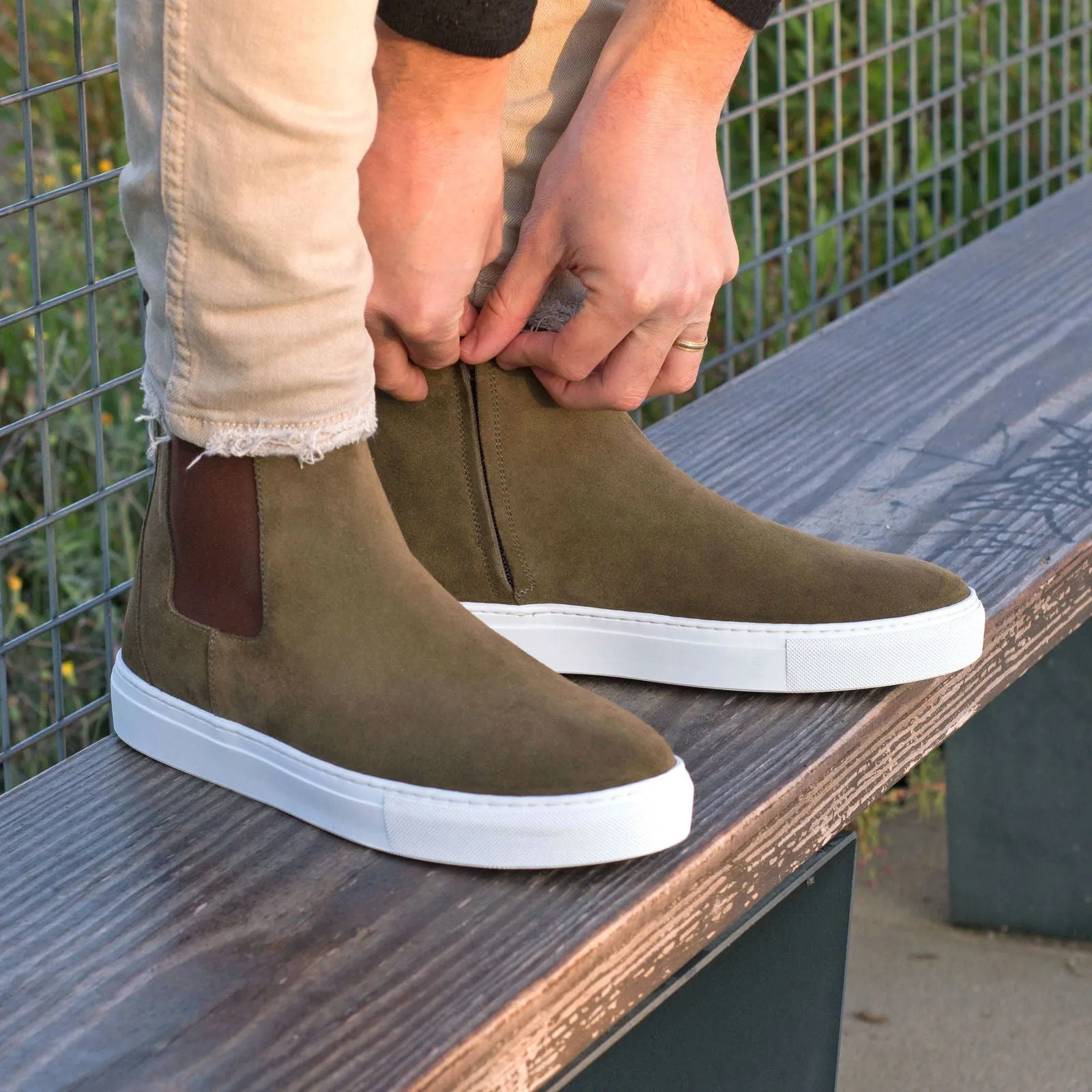 Men's Chelsea Sport Leather Boots Wide Plus Size Green 4302