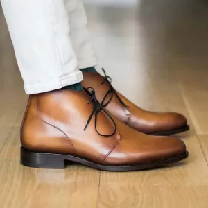 Men's Chukka Leather Boots Goodyear Welt Wide Plus Size Brown 4999