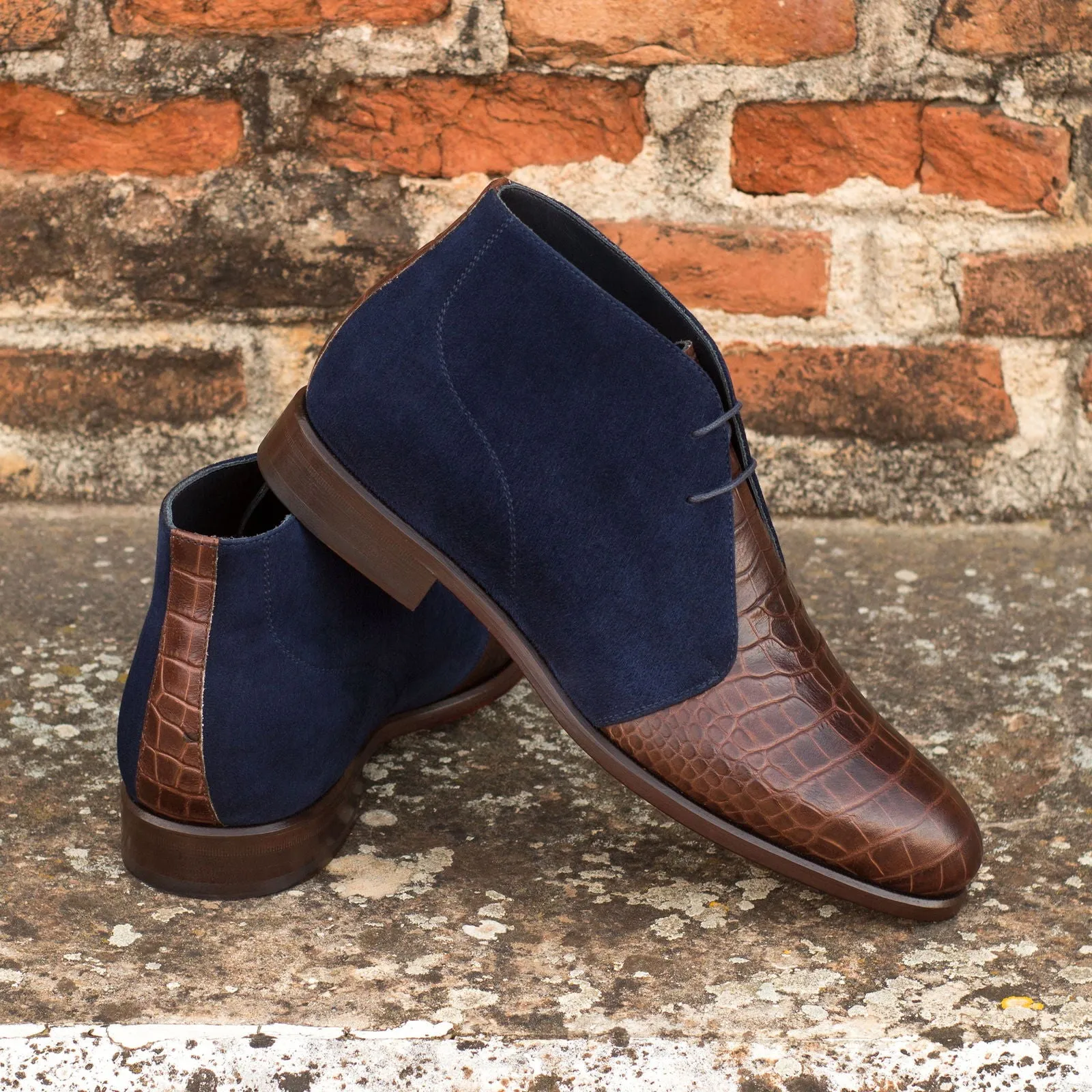 Men's Chukka Leather Boots Wide Plus Size Brown Blue 3889