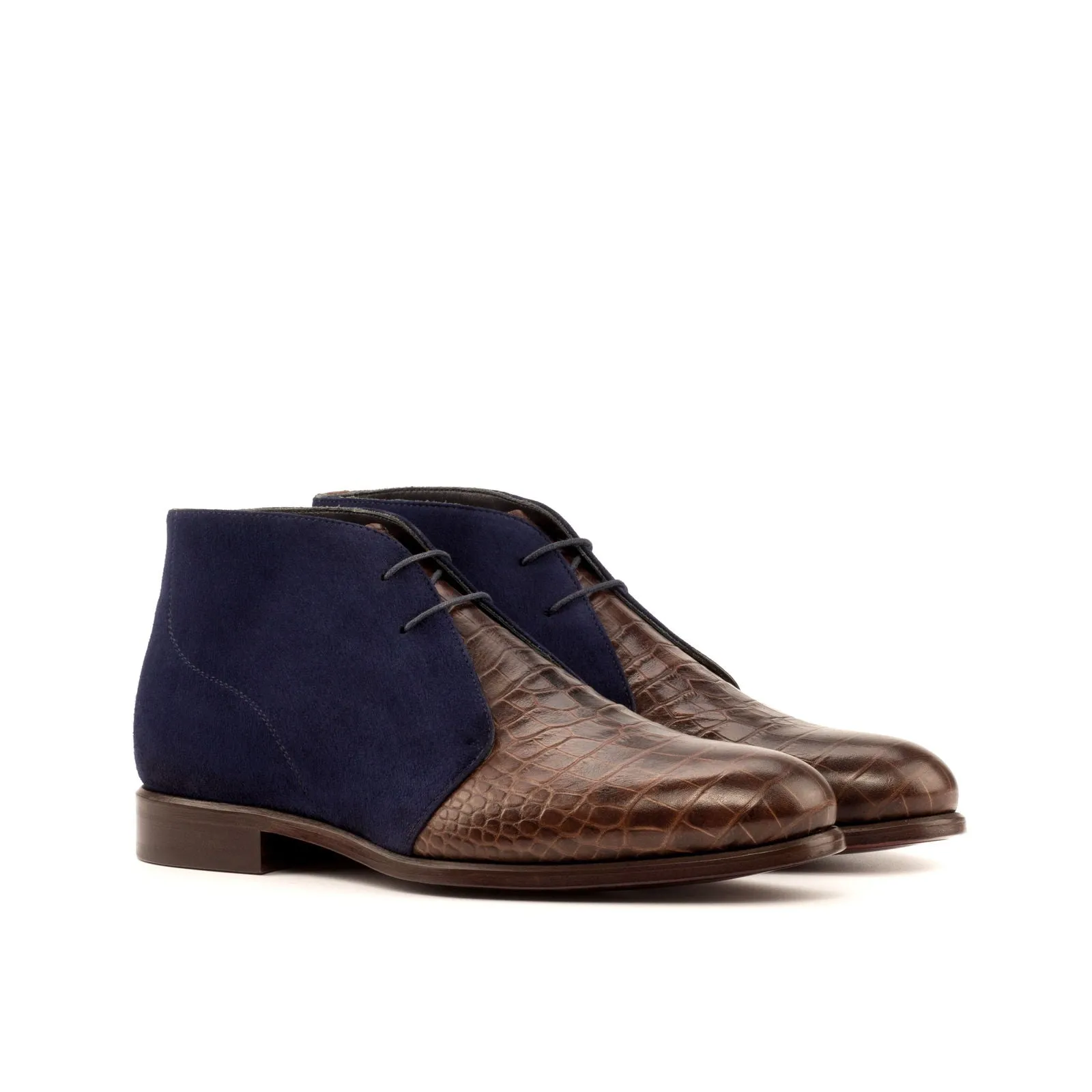 Men's Chukka Leather Boots Wide Plus Size Brown Blue 3889
