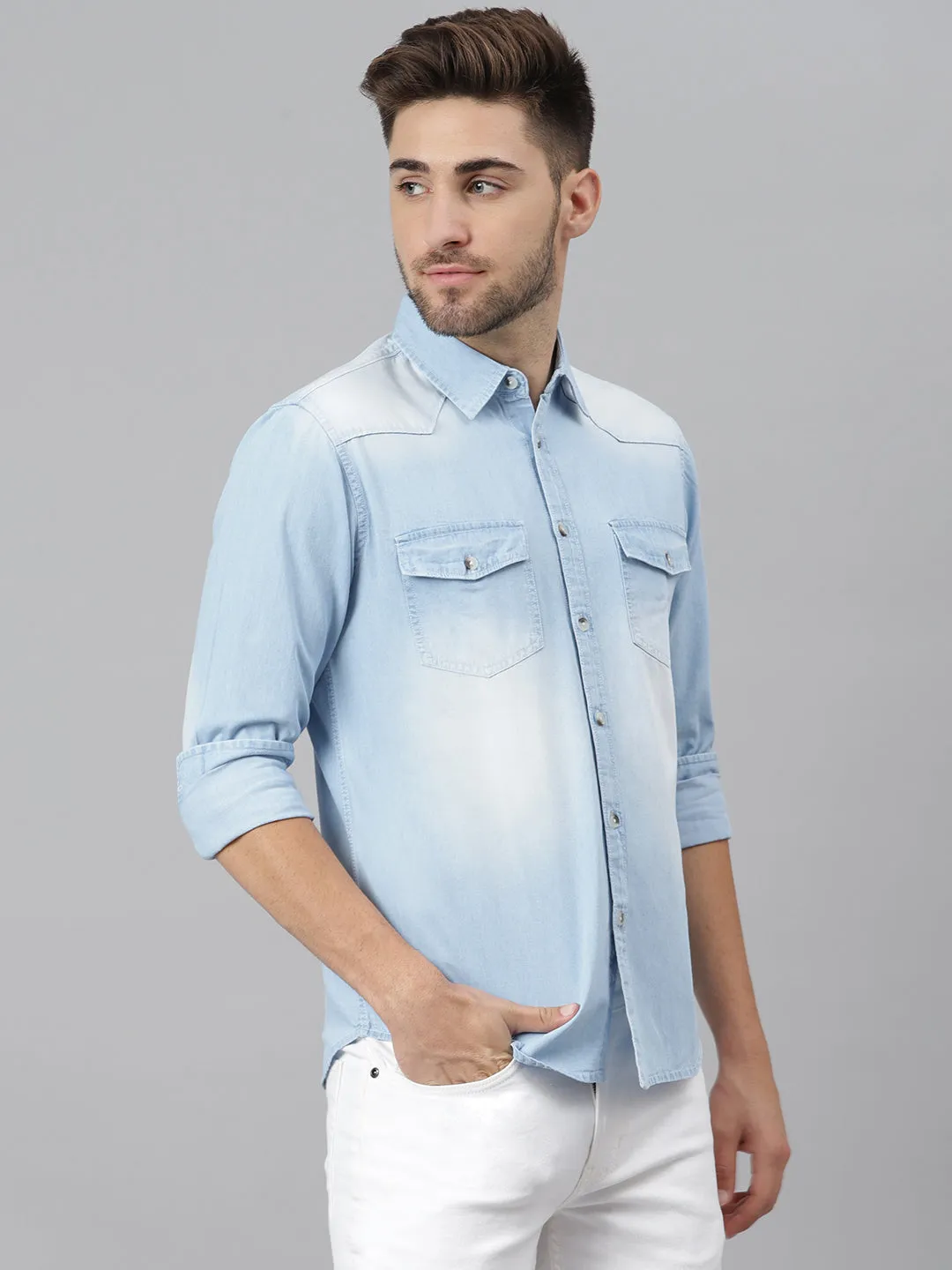 Men's  Classic Denim Shirt (Lightblue)
