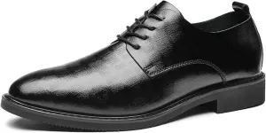 Men's Classic Leather Lace Up Low Heel Oxfords Retro Round-Toe Grid Print Slip on Low-top Chunky Low Heel Dress Shoes Loafers Casual Comfortable Derby Walking Shoes