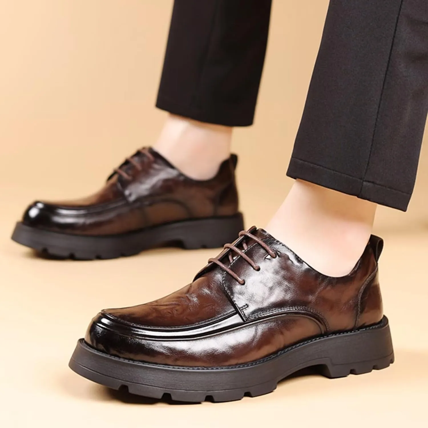 Mens Comfortable Dress Shoes Casual Oxfords Leather Breathable Business Casual Shoes for Weddings Office