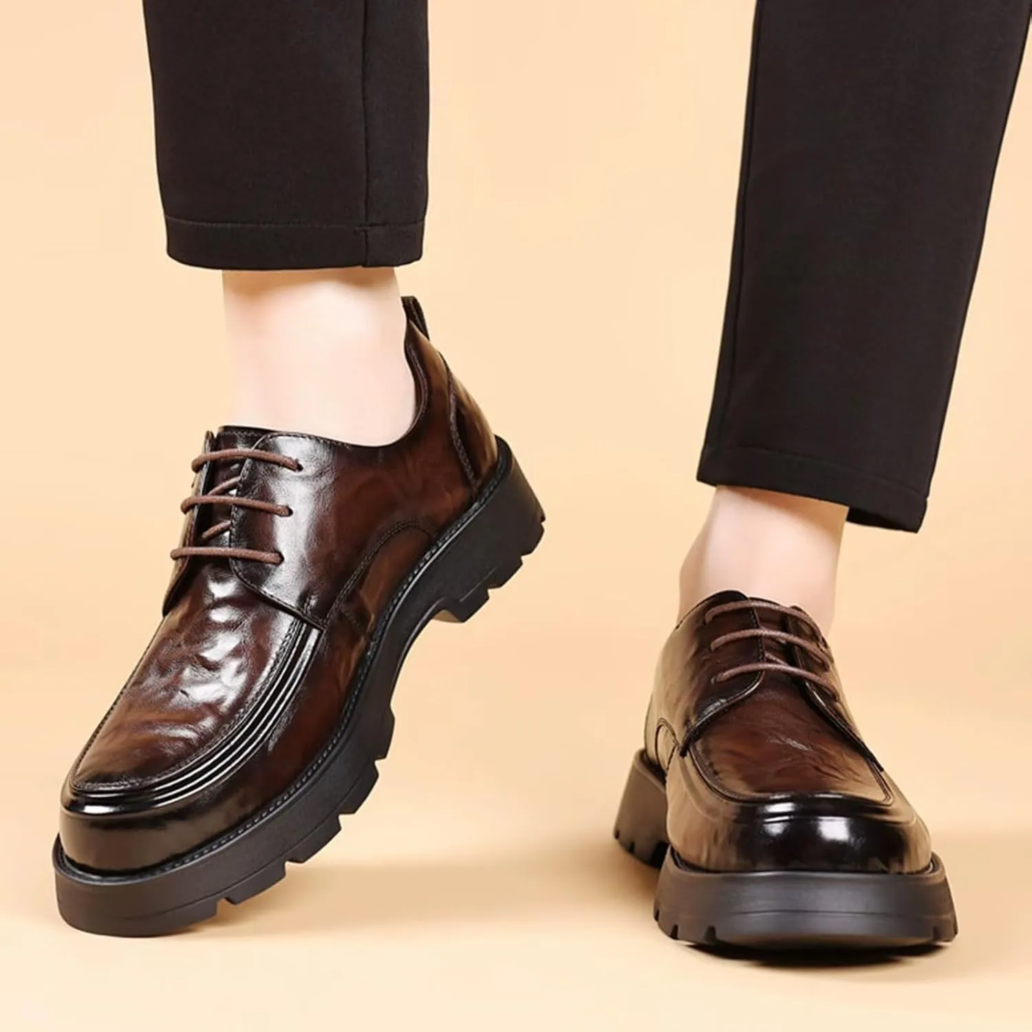 Mens Comfortable Dress Shoes Casual Oxfords Leather Breathable Business Casual Shoes for Weddings Office