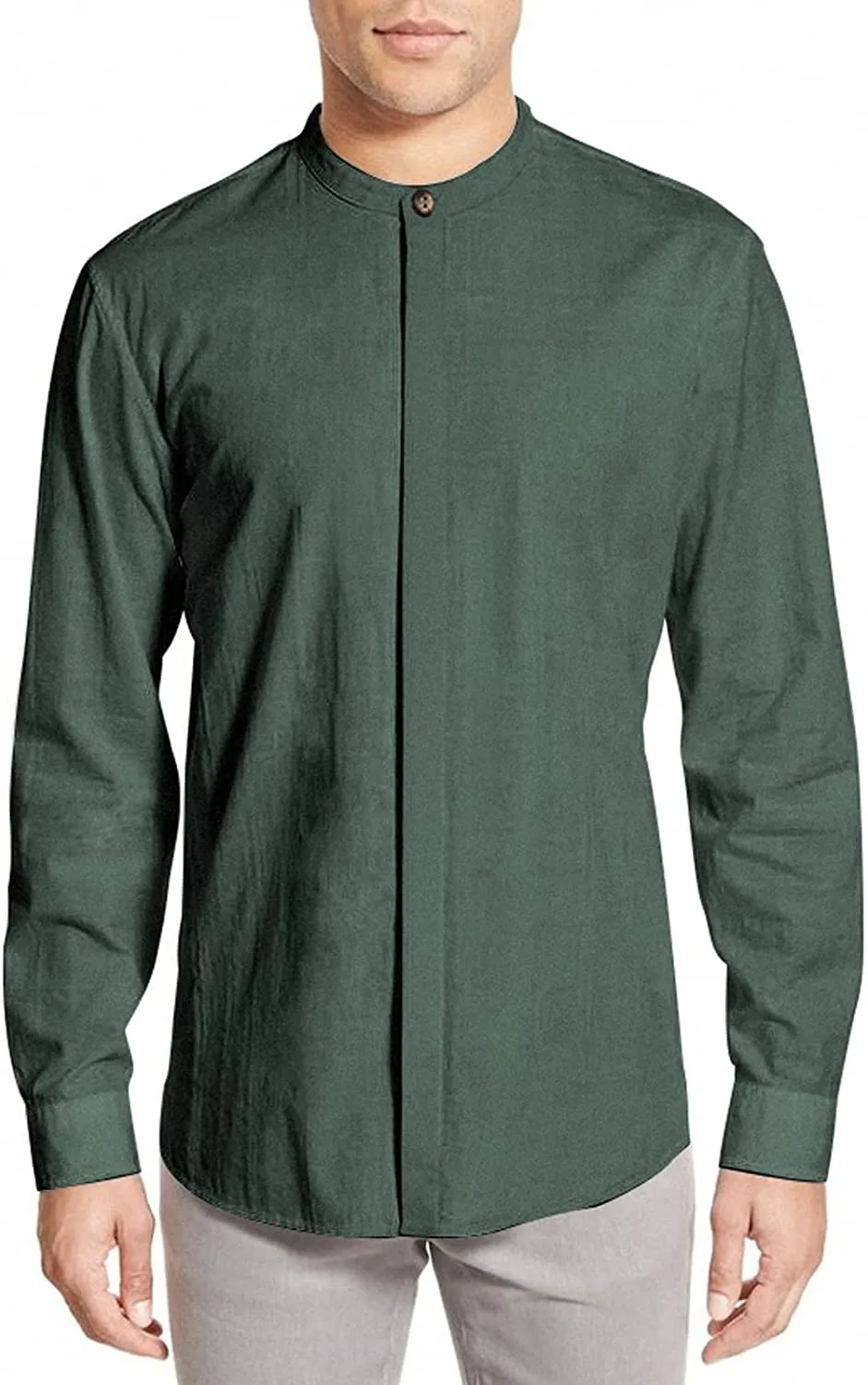 Men's Dark Green Linen Button Down Shirt