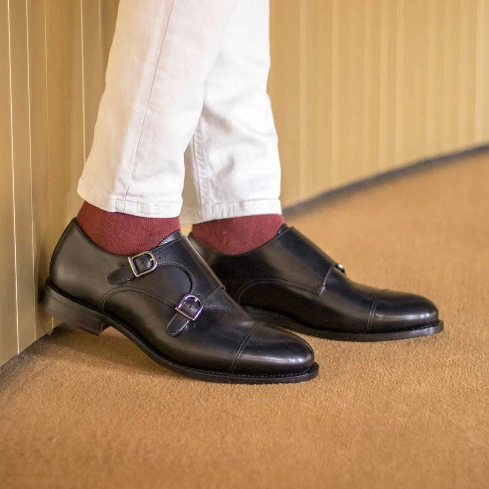 Men's Double Monk Leather Shoes Wide Plus Size 5983