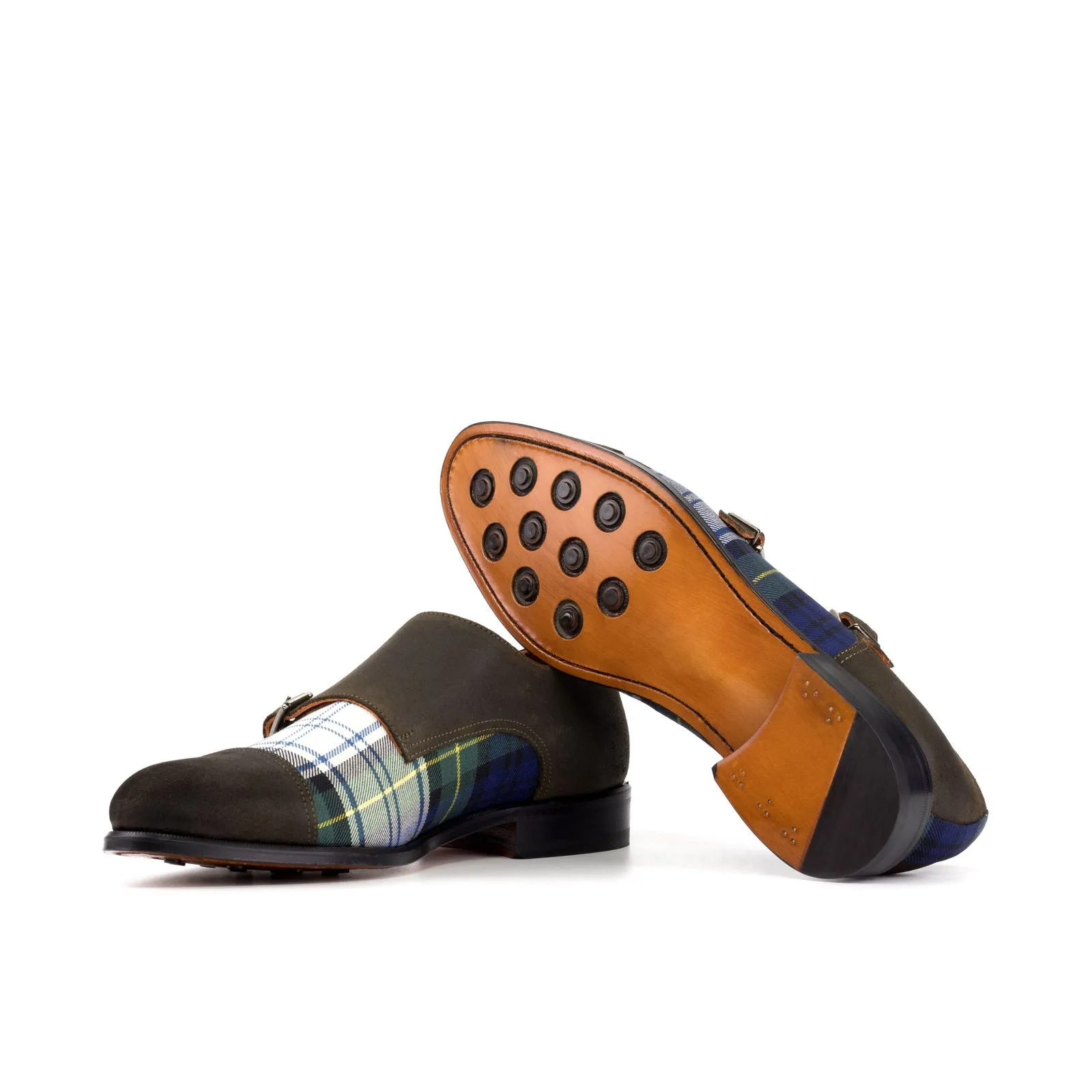 Men's Double Monk Leather Shoes Wide Plus Size Blue 5768