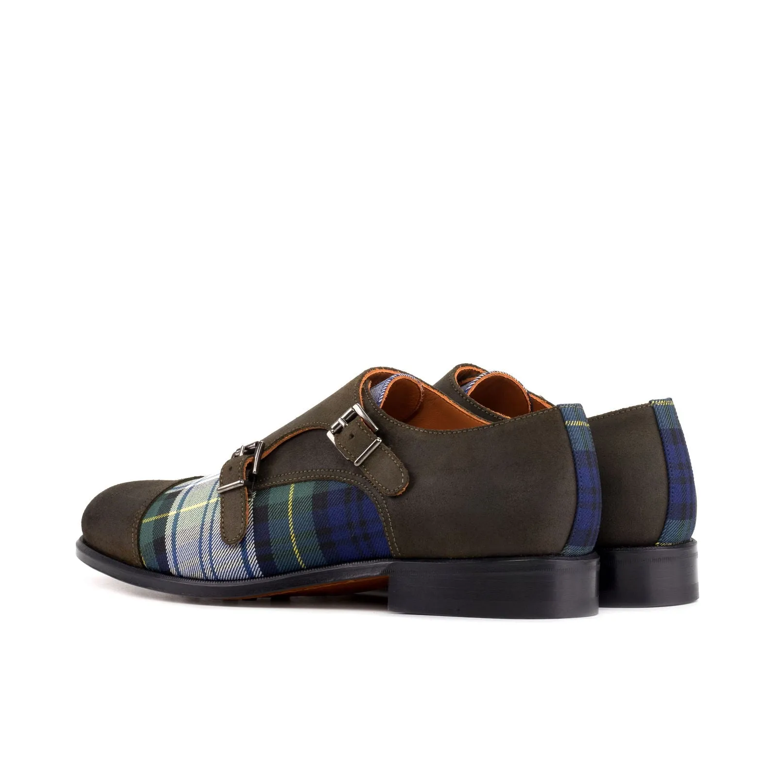 Men's Double Monk Leather Shoes Wide Plus Size Blue 5768