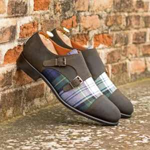 Men's Double Monk Leather Shoes Wide Plus Size Blue 5768