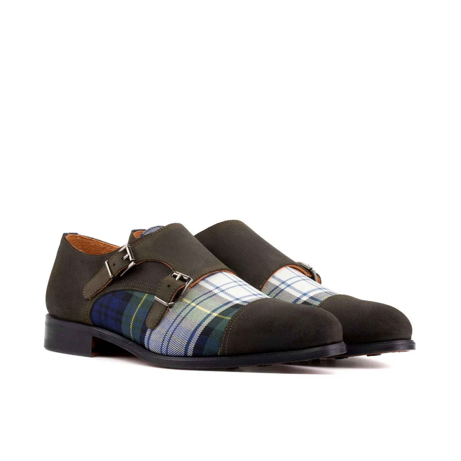 Men's Double Monk Leather Shoes Wide Plus Size Blue 5768