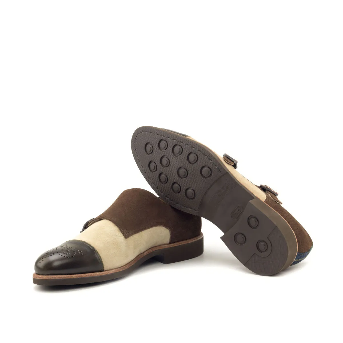 Men's Double Monk Leather Shoes Wide Plus Size Blue Brown 2880