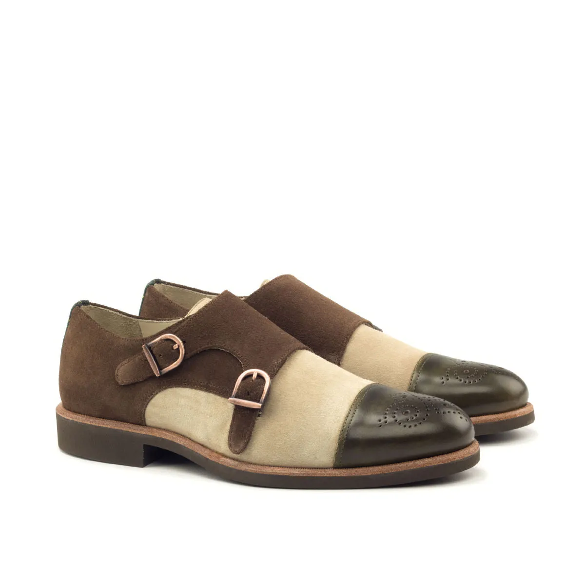 Men's Double Monk Leather Shoes Wide Plus Size Blue Brown 2880