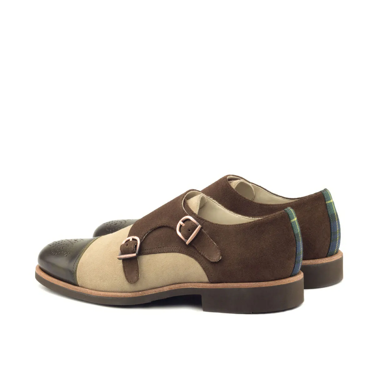 Men's Double Monk Leather Shoes Wide Plus Size Blue Brown 2880