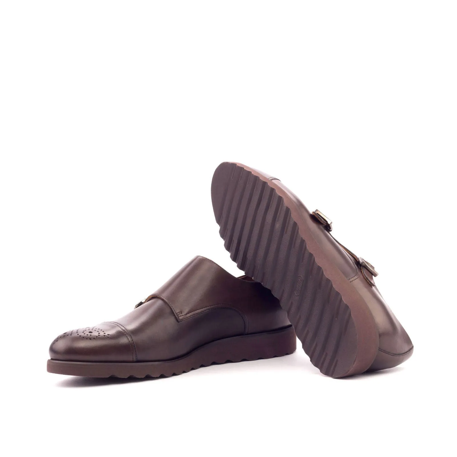 Men's Double Monk Leather Shoes Wide Plus Size Dark Brown 3134