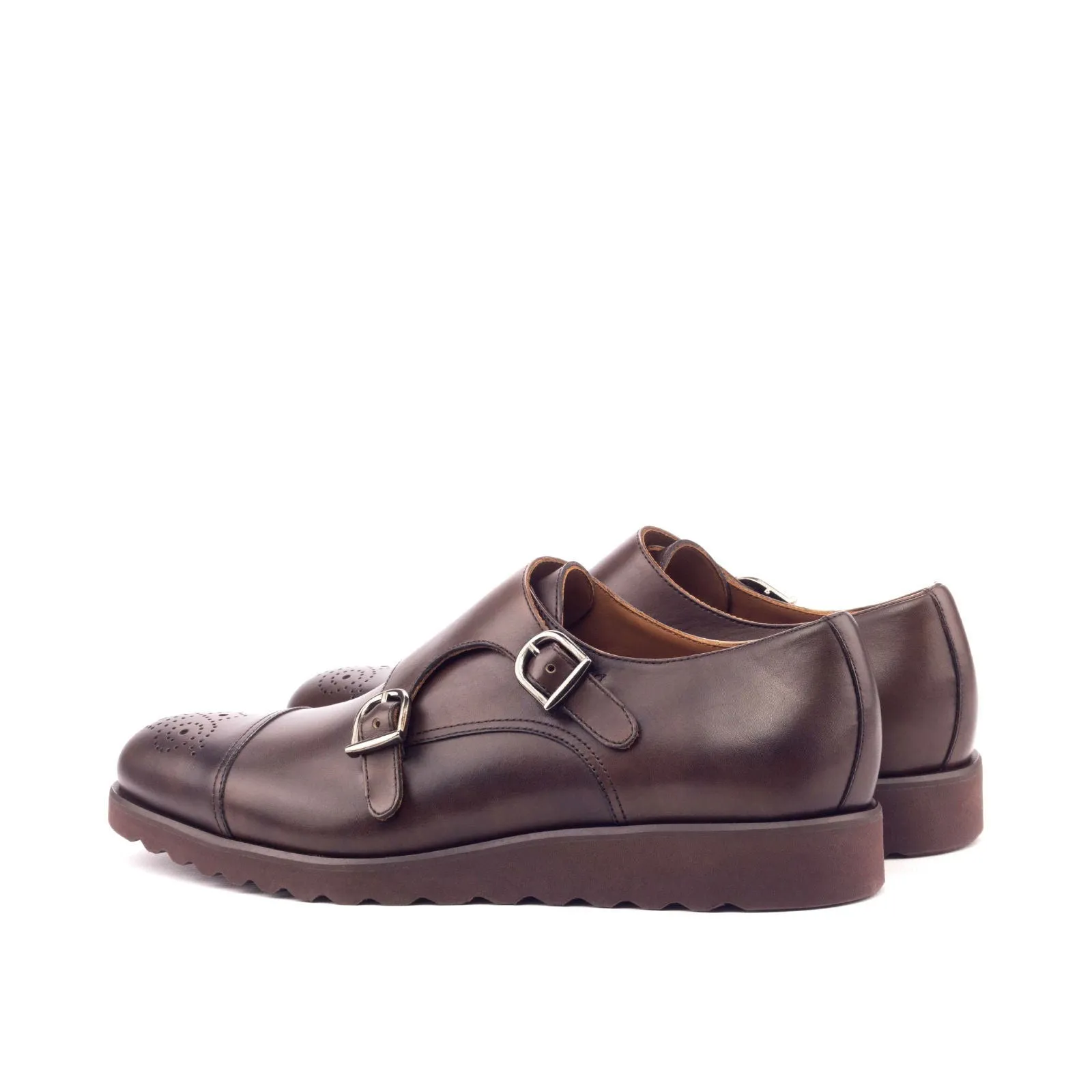 Men's Double Monk Leather Shoes Wide Plus Size Dark Brown 3134