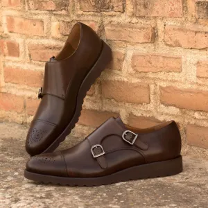 Men's Double Monk Leather Shoes Wide Plus Size Dark Brown 3134