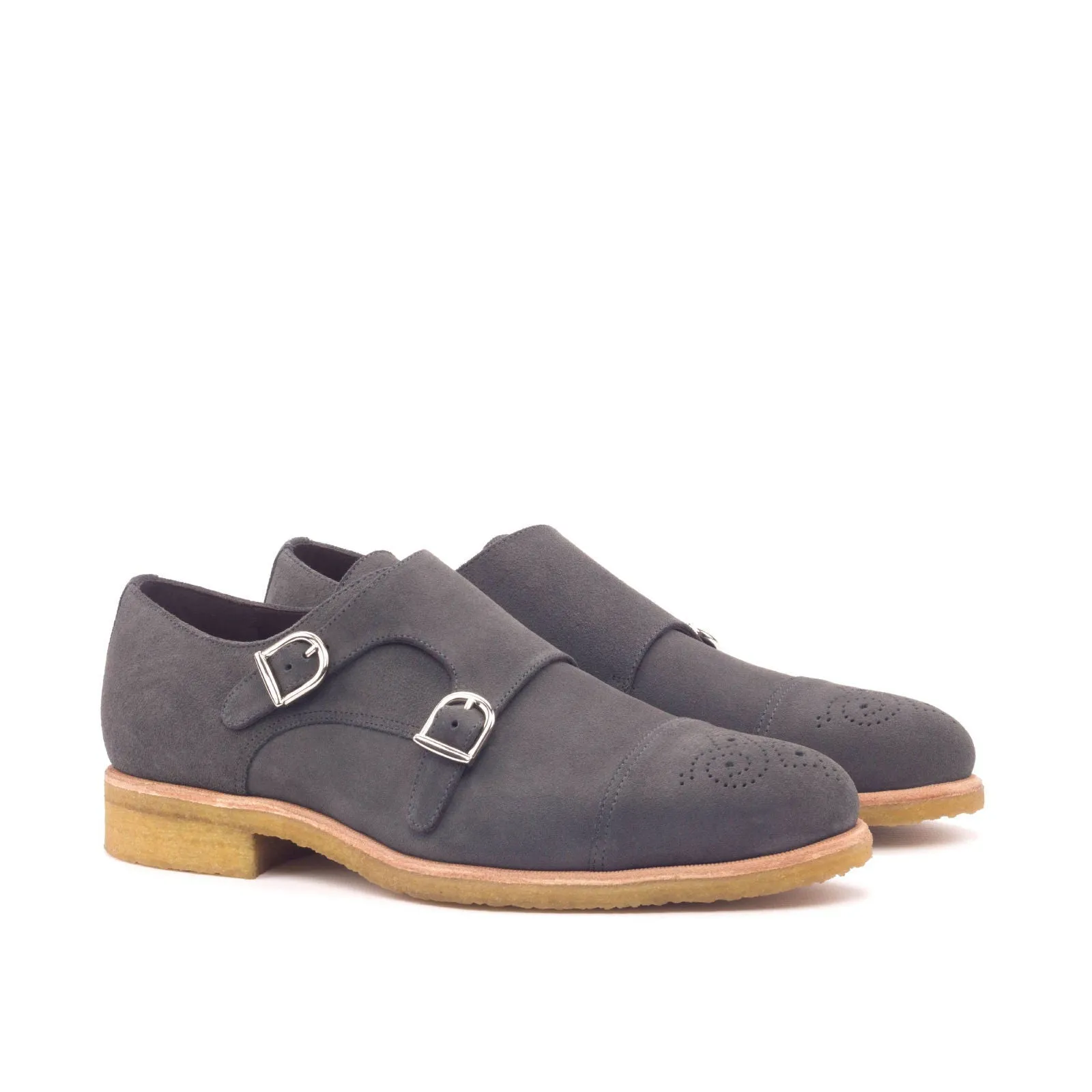 Men's Double Monk Leather Shoes Wide Plus Size Grey 2977