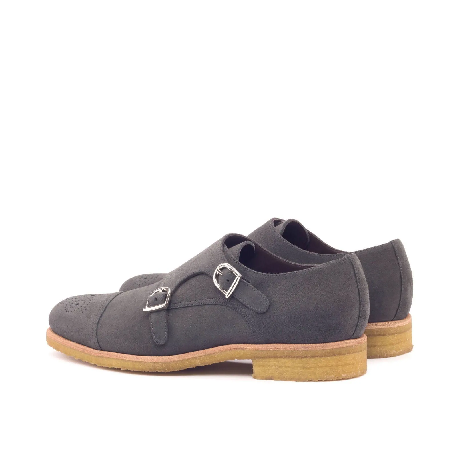 Men's Double Monk Leather Shoes Wide Plus Size Grey 2977