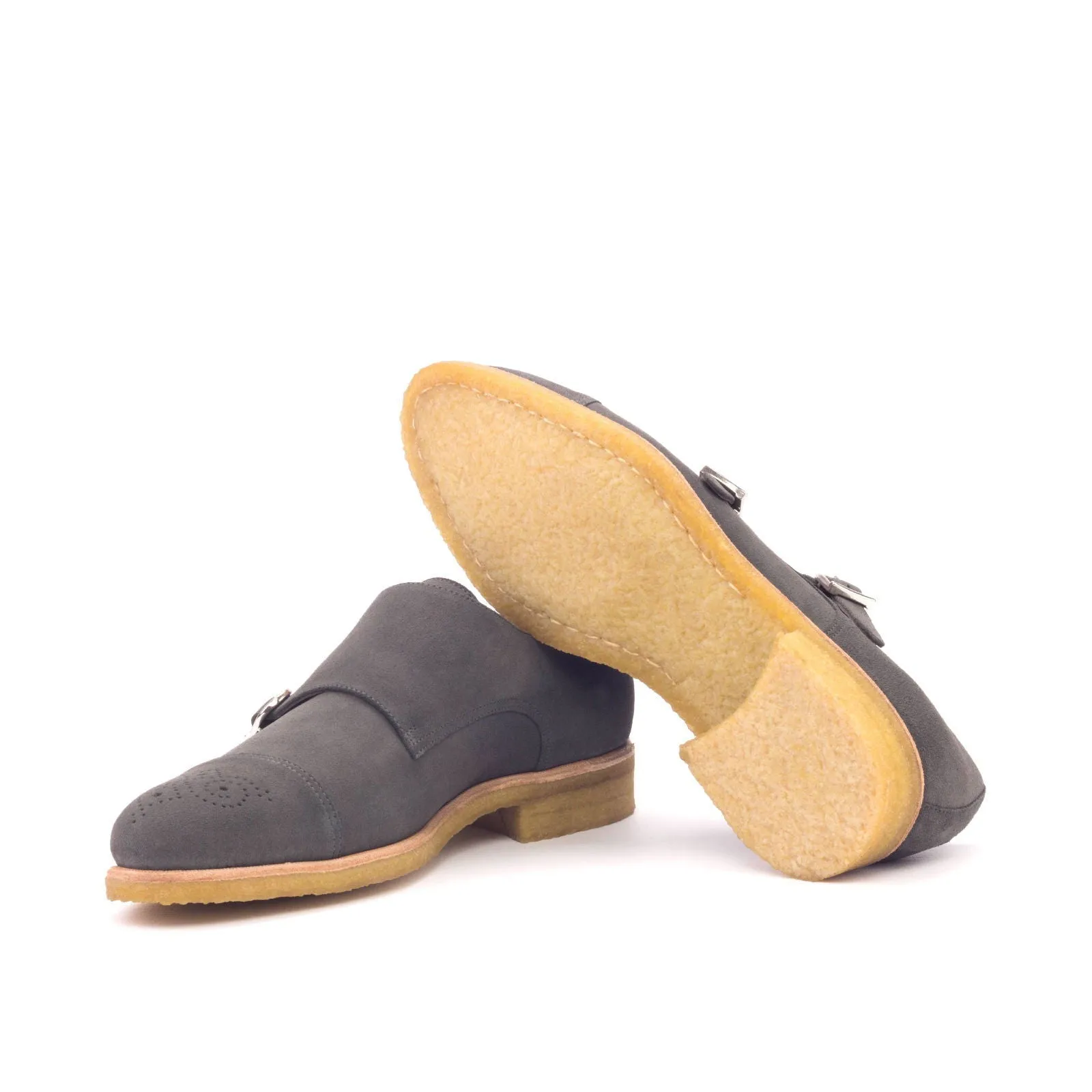 Men's Double Monk Leather Shoes Wide Plus Size Grey 2977