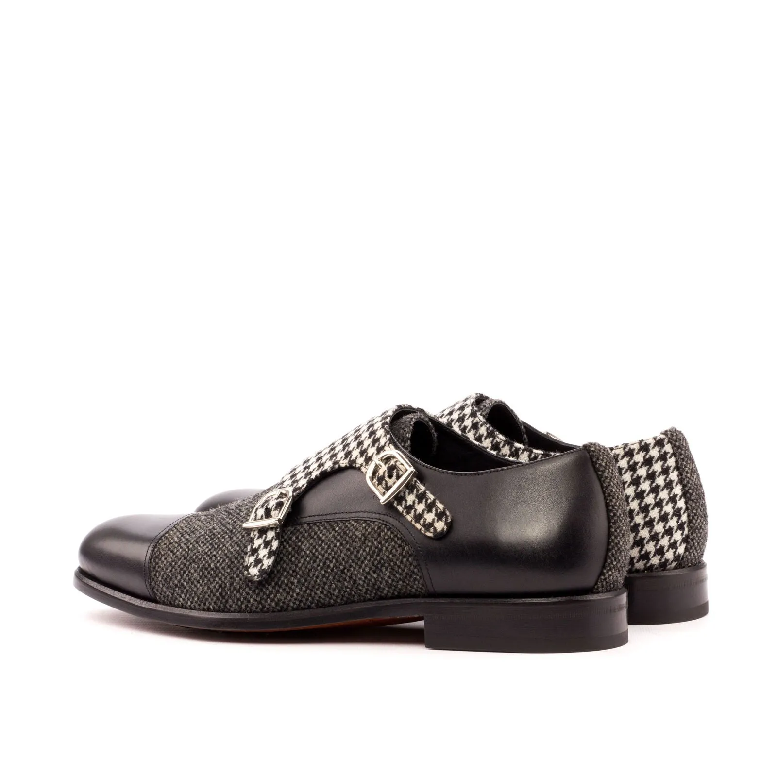Men's Double Monk Leather Shoes Wide Plus Size Grey Black 3456