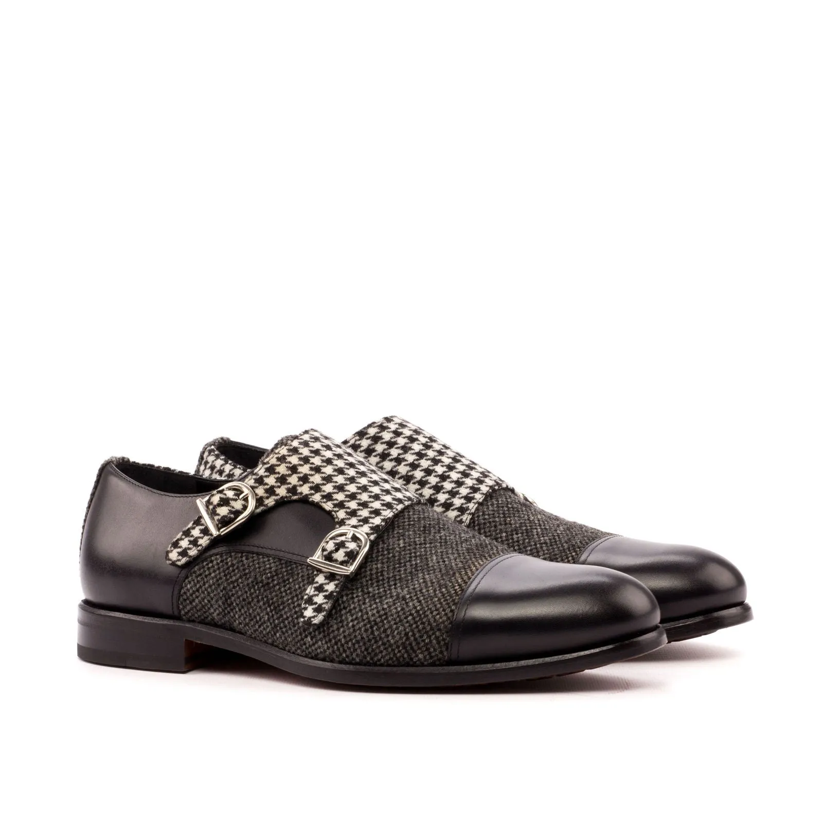 Men's Double Monk Leather Shoes Wide Plus Size Grey Black 3456