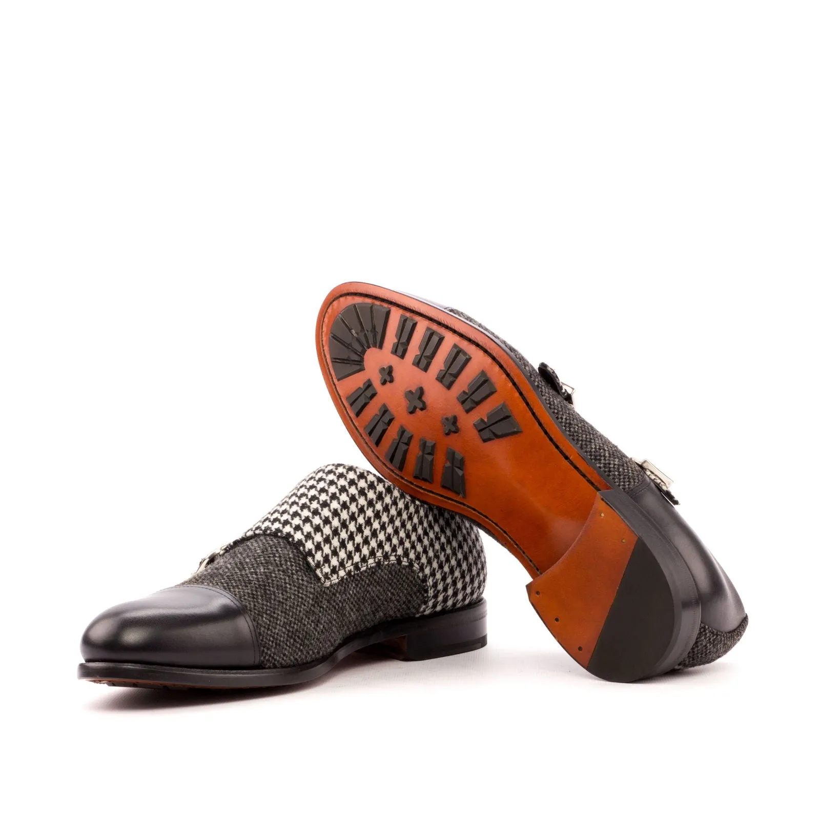 Men's Double Monk Leather Shoes Wide Plus Size Grey Black 3456