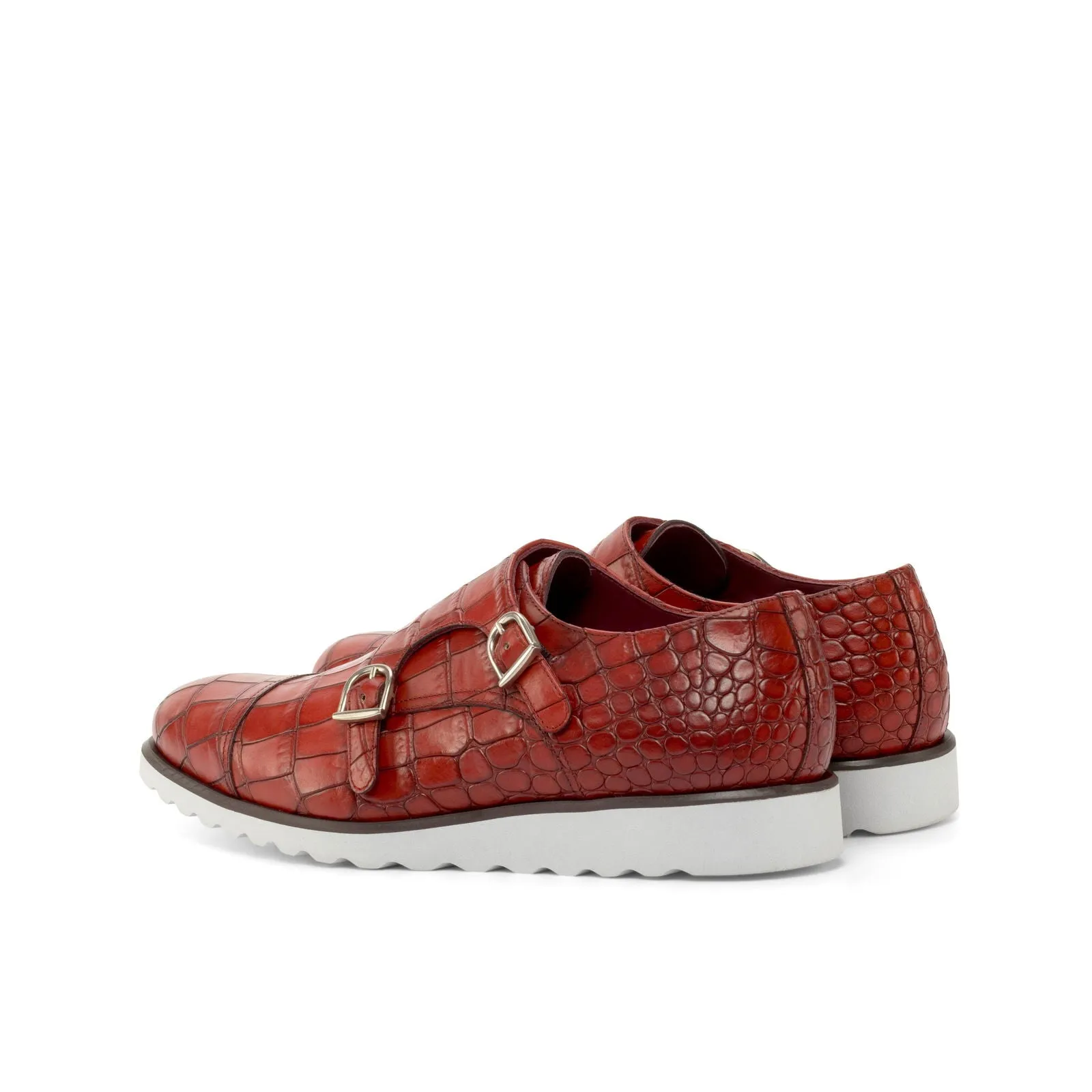 Men's Double Monk Leather Shoes Wide Plus Size Red 4837
