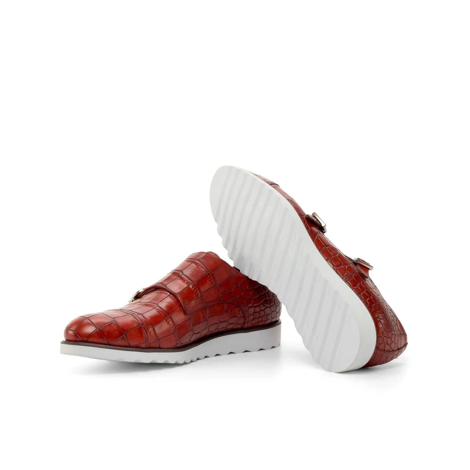 Men's Double Monk Leather Shoes Wide Plus Size Red 4837